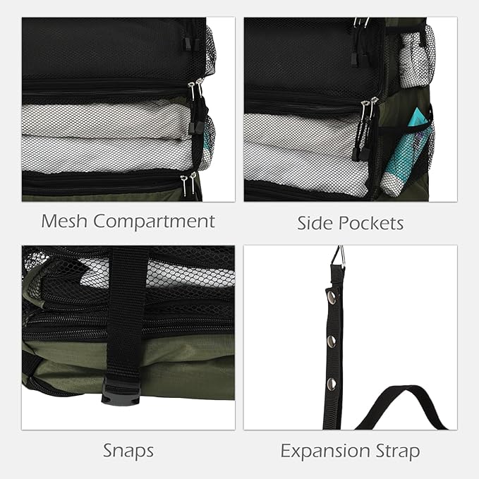 TABITORA Travel Luggage Organizer Hanging Packing Cubes Portable Hanging Shelves Carry on Closet for Suitcase with 2 Hooks,Collapsible(Darkgreen,S)