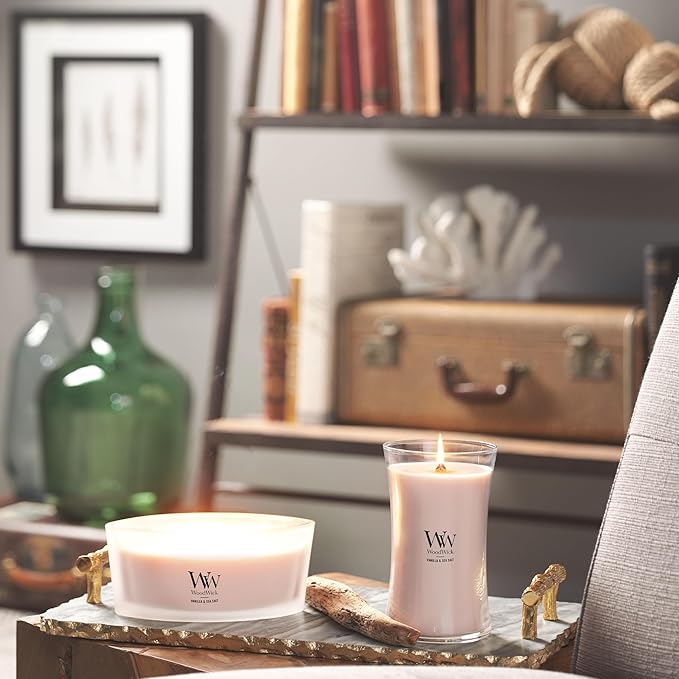 WoodWick Ellipse Scented Candle Vanilla & Sea Salt Scent Crackles as it Burns Up to 50 Hours Burn Time Premium Soy Blend Perfect for Gifting 16oz