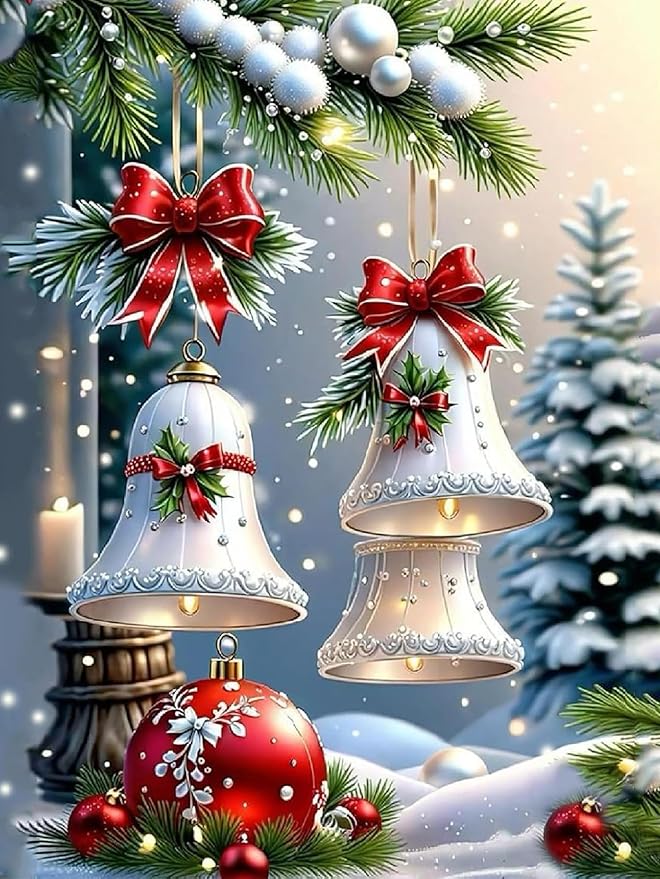 Diamond Art Kits for Adults, Christmas Bell Diamond Painting Kits for Beginners, 5D Full Drill Gem Art Paint with Diamonds Dots Crafts Kits for Home Decor Gift 12x16inch
