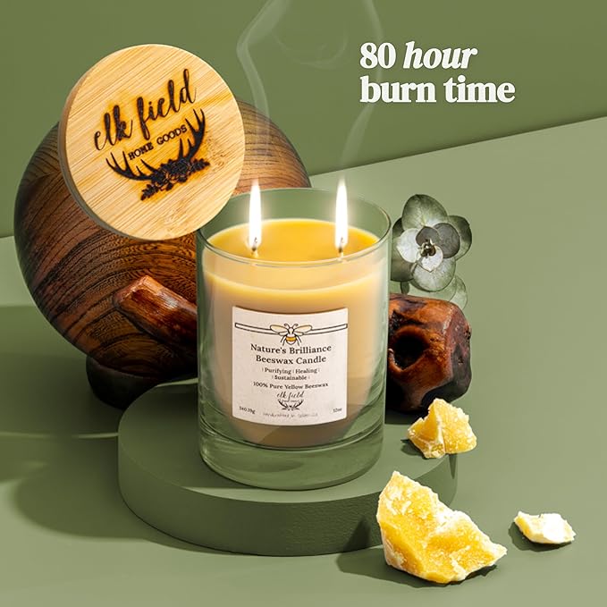 100% Pure Colorado Beeswax Candle | 1 Ingredient, Handpoured in Golden, CO - Natural Honey Scent, Non Toxic, Organic, Glass Jar, Two Cotton Wicks, 80 Hour, 12oz