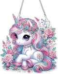 AiYuanzsh Pink Unicorn Special Shape Diamond Painting Hanging Kit for Adults, 5D Crystal Rhinestone Diamond Art Ornament Fantasy Floral Design for Window Wall Home Decor