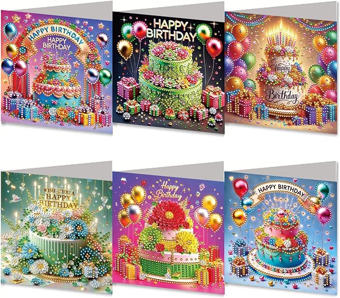 DoxQcs 5D Diamond Art Painting Greeting Cards Kit, DIY Cards for Blessings Congratulations Gifts, Greeting Card Set for Birthday Thanksgiving Day Christmas Halloween-Birthday Cake-1
