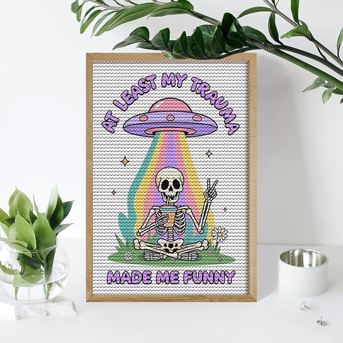 KIVJMSIDJA Skull Skeleton “At Least My Trauma Made Me Funny” Diamond Art Kits for Adults for Beginners, 5D Full Diamond Art Paint 8"x12"