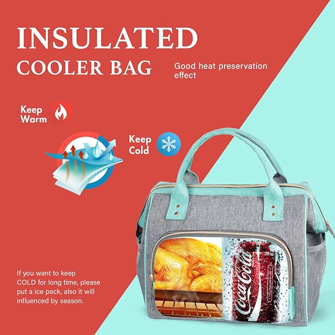 IDEATECH Large Insulated Lunch Bag for Women -12L Adult Lunch Box Wide Opening with Shoulder Strap - Leakproof Cooler Tote Bag for Office Work, Picnic & Travel, Cute Gifts for Women, Mom (Teal)