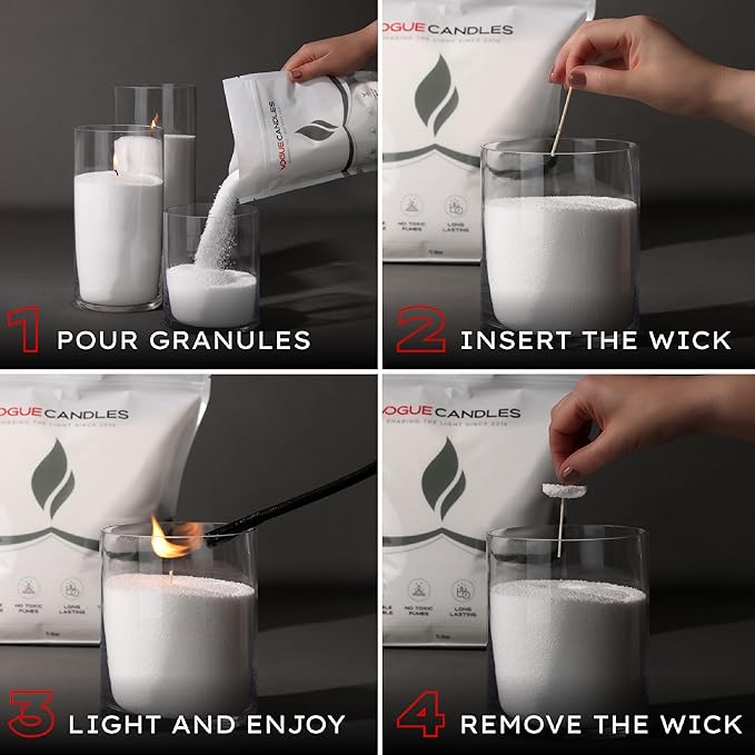 Vogue Candles White Pearled Candle Sand Wax (1 LB) – Mother’s Day Candle Kit with 15 Cotton Wicks for DIY Home Lighting – Plant-Based & Reusable Wax Granules Refill for Clean Burning & Custom Vessel