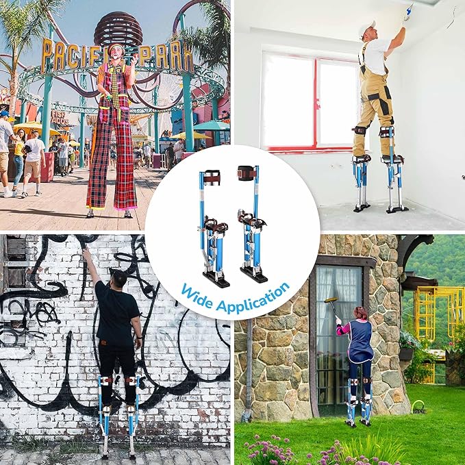 Yescom Drywall Stilts 16" - 24" Adjustable Aluminum Drywall Tools with Comfort Leg Pads for Sheetrock Painting Parade Costume Cleaning String Light Decor - Blue