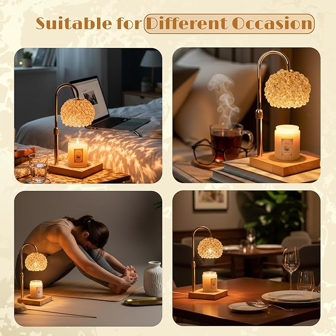 Glass Candle Warmer Lamp with Timer - Adjustable Height Candle Lamp Warmer with Crystal Shade, Timer (8H/4H/2H) - Wax Melter with Jar Candle - Ideal Gift, fits Various Size Candles