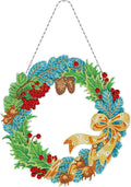 5D Diamond Art Spring Wreath with LED Light String DIY Summer Wreath Diamond Art Painting Hanging Ornaments Special Shaped Crystal Paint by Number Embroidery Kits Front Door Garden Spring Decorations