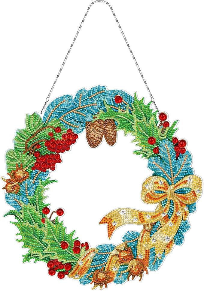 5D Diamond Art Spring Wreath with LED Light String DIY Summer Wreath Diamond Art Painting Hanging Ornaments Special Shaped Crystal Paint by Number Embroidery Kits Front Door Garden Spring Decorations