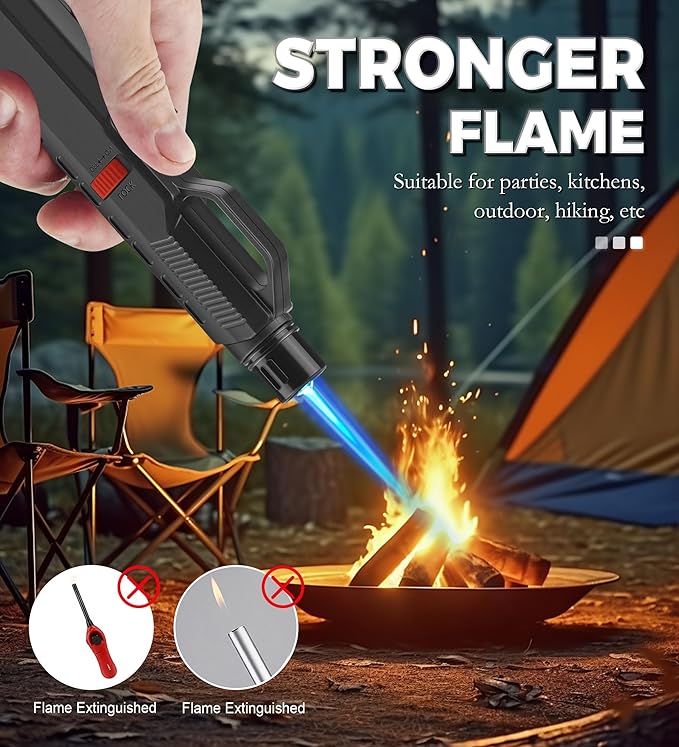 Samniu 4 Pack of Torch Lighter, Windproof Adjustable Jet Flame, with Safety Lock, Long Refillable Butane Torch Lighters for Grill, Camping, Candle, Stove (NO Gas)