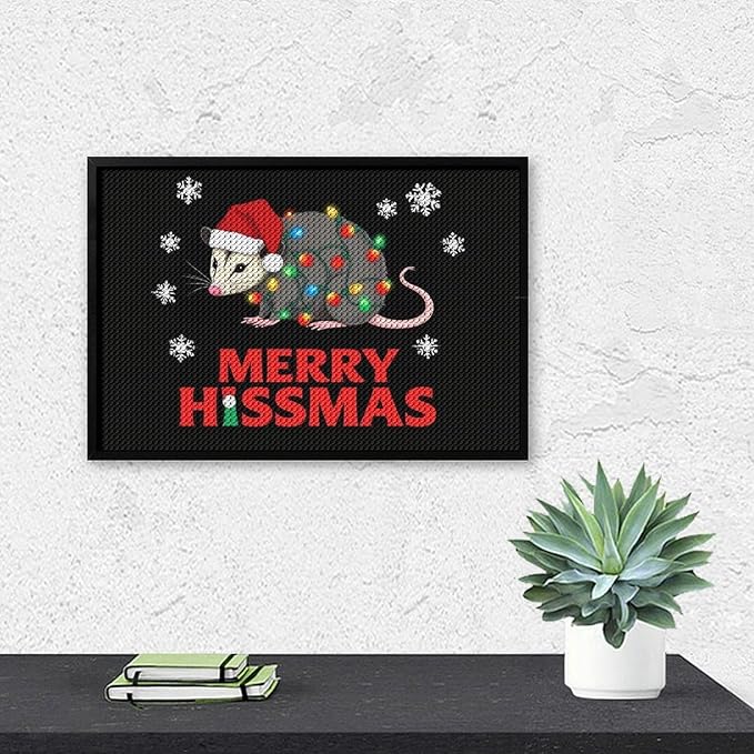 AIVKIEJK Diamond Painting Kits for Adults - Christmas Possum Merry Hissmas Painting DIY 5D Full Drill Diamond Dots Paintings with Diamonds Gem Art and Crafts Home Decor 8"x12"
