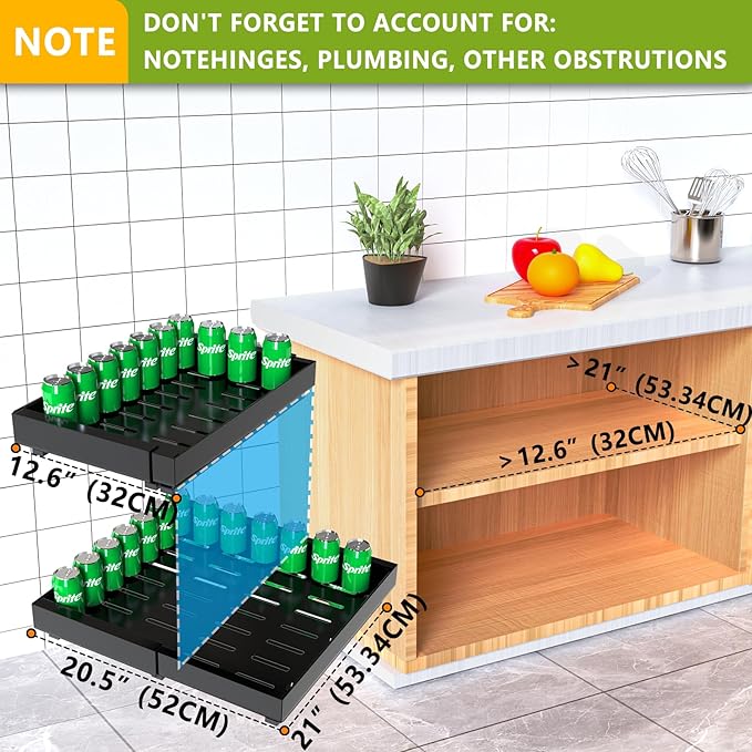 Pull Out Cabinet Organizer 21" Deep Expandable Slide Out Drawer Organizers,No Drill Roll Out Drawers Adhesive with Nano Compatible Framed Cabinets Shelves for Kitchen Pantry Adjustable Width