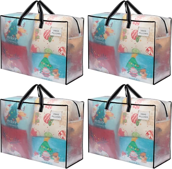 VENO 4 Pack Heavy Duty Moving Bags, Storage Bags, Packing Supplies, Top Zipper, Storage Totes for Camping, Clothes, Bedding, Comforters, Pillows (27 Gallon Clear, 4 Pack)