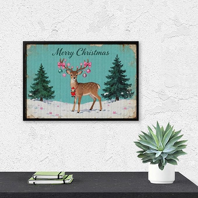 AIVKIEJK Diamond Painting Kits for Adults - Merry Pink Christmas Santa Deer & Tree Painting DIY 5D Full Drill Diamond Dots Paintings with Diamonds Gem Art and Crafts Home Decor 8"x12"