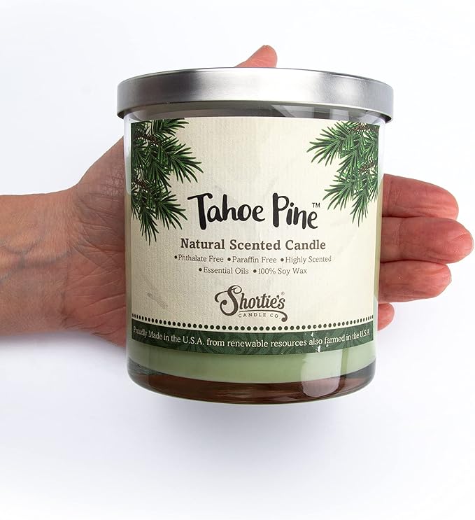 Tahoe Pine Scented Natural Soy Candle, Essential Fragrance Oils, 100% Soy, Phthalate & Paraben Free, Clean Burning, 9 Oz.