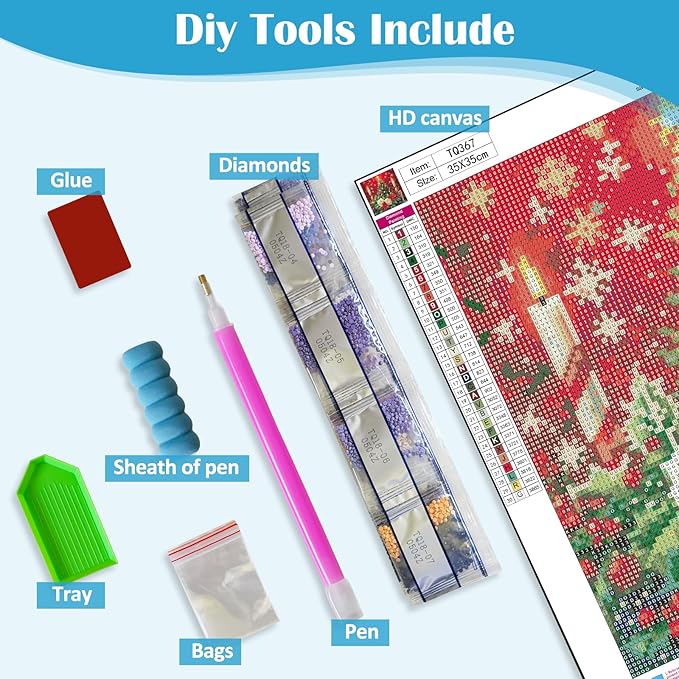 Christmas Tree Candle Flower Diamond Painting Kits for Adults,5D Diamond Art Kits for Adults Beginners,DIY Full Round Drill Diamond Dot Painting Gem Art Kits for Adult,Home Wall Decor 13.8x13.8 Inch