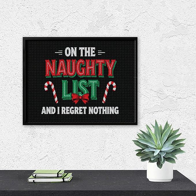 AIVKIEJK Diamond Painting Kits for Adults - On The List of Naughty and I Regret Nothing Christmas Painting DIY 5D Full Drill Diamond Dots Paintings with Diamonds Gem Art and Crafts Home Decor 12"x16"