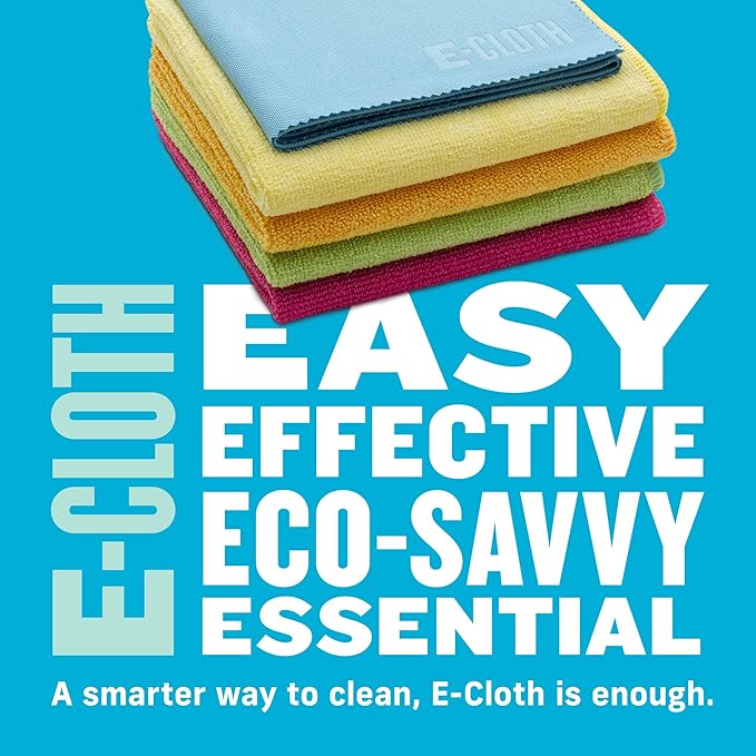 E-Cloth 5-pc Starter Pack- Microfiber Cleaning Cloth Set with Reusable Cleaning Cloth and Glass Polishing Cloth, Assorted Color Microfiber Cleaner for Bathroom, Kitchen, and Car - 1 Pack