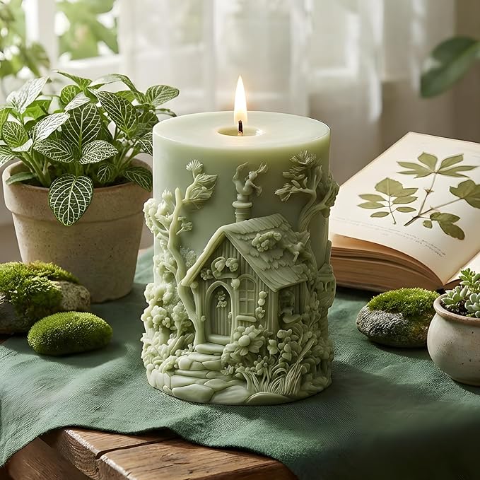 XIAOSHUI Wooden House Silicone Candle Molds for Candles Making Resin Casting Aromatherapy