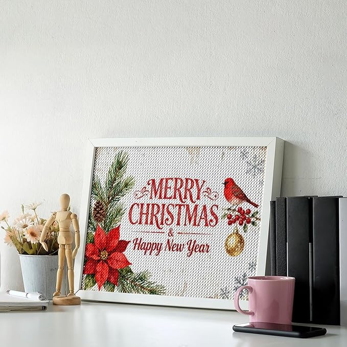AIVKIEJK Diamond Painting Kits for Adults - Merry Christmas & Happy New Year Painting DIY 5D Full Drill Diamond Dots Paintings with Diamonds Gem Art and Crafts Home Decor 12"x16"