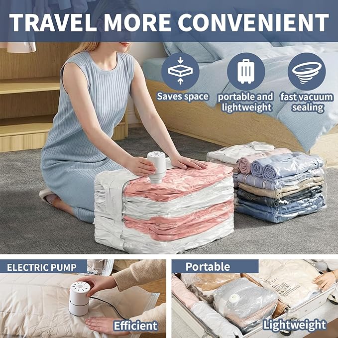 5 PACK Cube Vacuum Storage Bags,Large Cube (19.6 * 27.5 * 11.8 Inch),Electric Pump， Extra Large Vacuum Seal Bags for Clothing, Comforters, Blankets, Bedding, Closet Organization Space Saving
