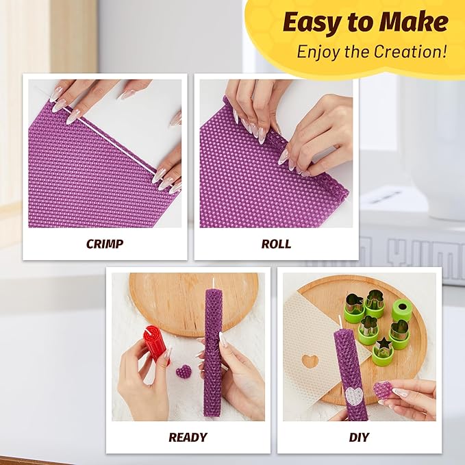 HASSLICKIT Beeswax Candle Making Kit for Beginners, 12 Beeswax Sheets for Candle Making Rolling DIY Kits (12 Colors, 8 x 8 inch)