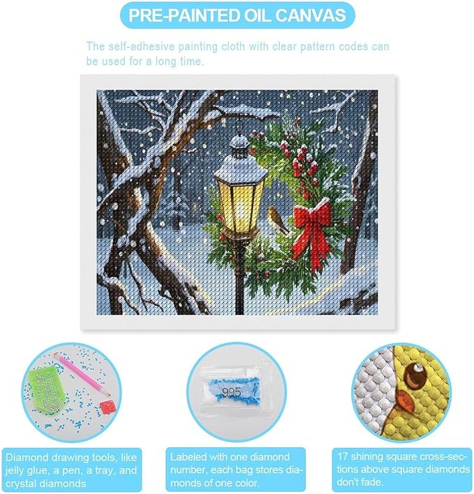 AIVKIEJK Diamond Painting Kits for Adults - Festive Christmas Red Berries & Golden Baubles Painting DIY 5D Full Drill Diamond Dots Paintings with Diamonds Gem Art and Crafts Home Decor 16"x20"