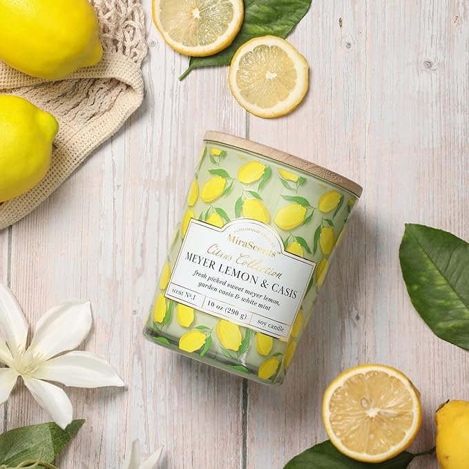 Lemon Candle,Lemon Scented Candles,Spring Summer Scented Candle for Home & Kitchen, Natural Soy Wax Candles,Candles Gift for Womens,Valentines Gift,10oz
