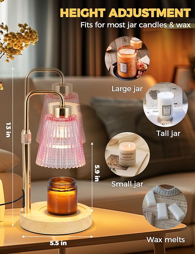 GODONLIF Candle Warmer Lamp with Timer Dimmable, Birthday Gifts for Women Mom, House Warming Gifts New Home Decor, Wax Melt Warmer for Jar Candles with 2 Bulbs