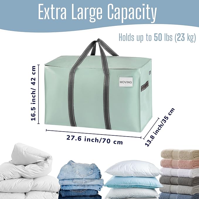 VENO 4 Pack Heavy Duty Moving Bags, Extra Large Storage Bags with Reinforced Handles & Strong Zippers, Foldable & Reusable Moving Box Alternative for Clothes & Dorm Storage