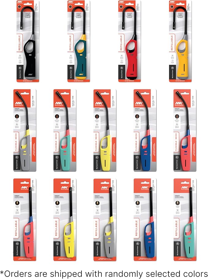 MK Lighter, Multi-Purpose Classic and Flex Wand Candle Lighters, Assorted Long Durable Lighters, Ideal for Candles, Camping, Outdoor (Family Pack-2-A)