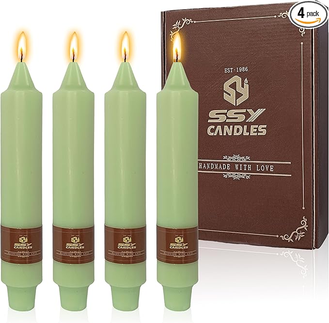 Unscented Taper Candles 7 in Small Candlesticks Light Green Candles 4 Pack for Dinner Household Wedding Party Home Décor