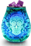 Inrorans Glass Electric Wax Melt Warmer Oil Burner with Stable Heating PTC Reusable Silicone Tray 7 Colorful Changing Led Light Night Light Scent Warmer for Home Fragrance Warmers-Skull