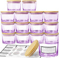 CONNOO 15 Pack 4 OZ Purple Glass Candle Jars with Airtight Bamboo Lids for Making Candles, Bulk Small Wide Mouth Empty Candle Containers with Sticky Warning Labels - Dishwasher Safe, Lavender