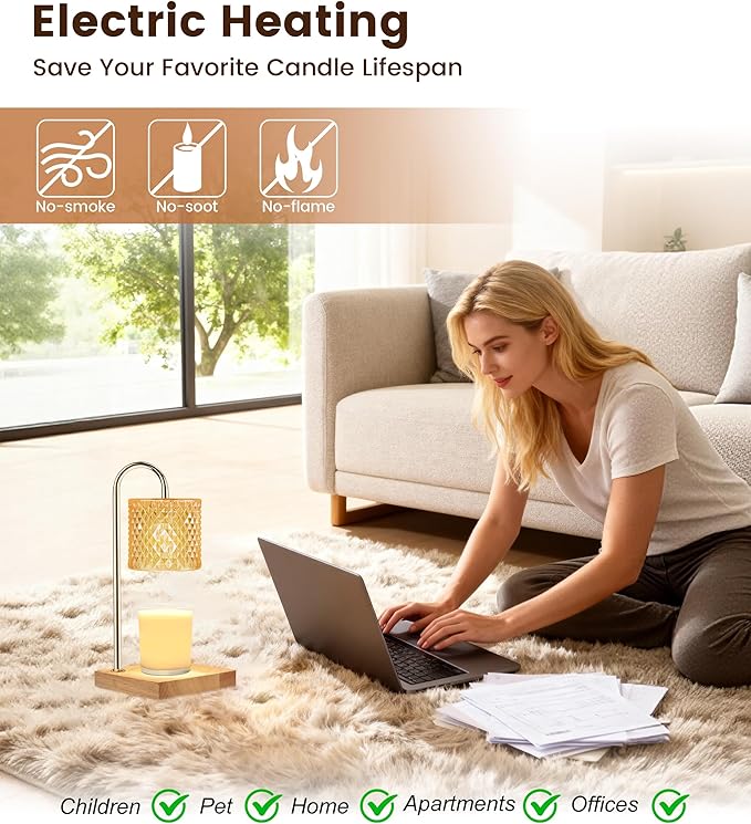 Candle Warmer Lamp with Timer Dimmer, Birthday Gifts for Women Mom, House Warming Gifts, Elegant New Home Decor, Wax Warmer for Jar Candles, Heater Lamp for Scented Wax, Amber Glass