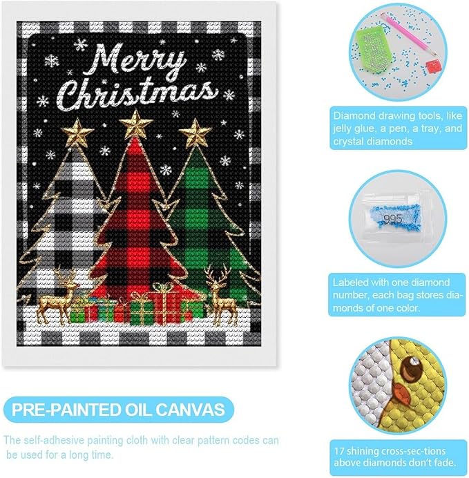 AIVKIEJK Diamond Painting Kits for Adults - Merry Christmas Tree Holiday Painting DIY 5D Full Drill Diamond Dots Paintings with Diamonds Gem Art and Crafts Home Decor 12"x16"
