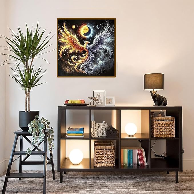 cviokrdu Phoenix Diamond Art Kits for Adults, Sun and Moon Diamond Painting Kits for Adults, Moon Round 5D Gem Painting Kit Arts for DIY Crafts Gift Home Wall Decor 14x14inch