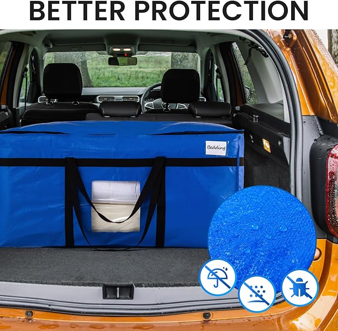 TAILI 69 Gallon Extra Large Storage Bags, XXL Blue Heavy Duty Moving Bags For Storage with Visible Window, Wrap Around Handles, Totes for Space Saving, Alternative to Moving Boxes (2 Pack)