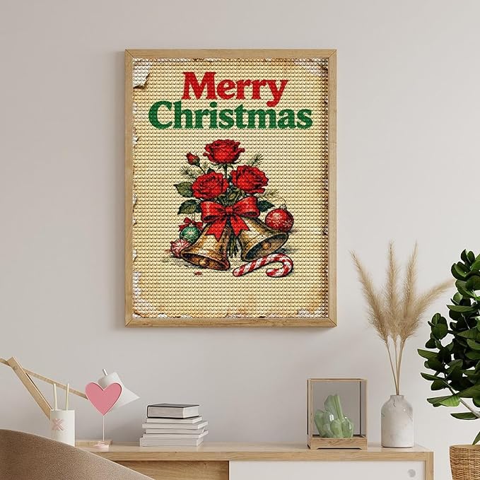 AIVKIEJK Diamond Painting Kits for Adults - Merry Christmas Santa, Holly & Vintage Painting DIY 5D Full Drill Diamond Dots Paintings with Diamonds Gem Art and Crafts Home Decor 12"x16"