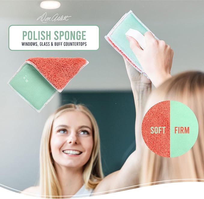 Don Aslett’s Scrub & Switch Combo Set | Dual-Sided Scrub, Clean, and Polish Sponges Included | Handheld Tool for Extra Scrubbing Power | Reusable and Machine Washable