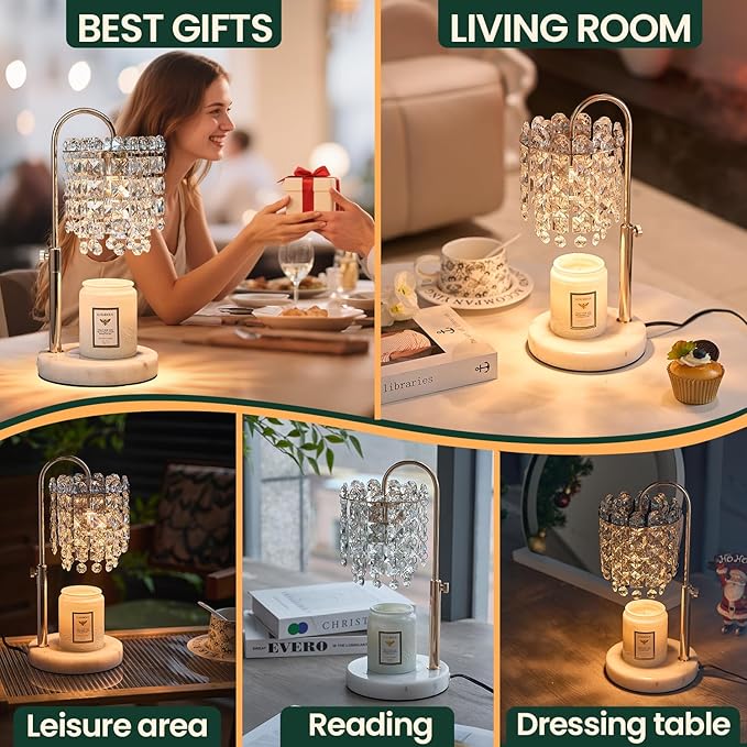 Candle Warmer Lamp with Timer Dimmer Adjustable Height for New Home Bedroom,Vintage Home Decor for Scented JaR 3 Bulbs for New Home Decor, Women Mom Christmas Birthday Gifts, French Gold