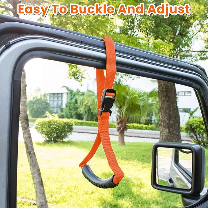 E-cowlboy Auto Cane Grab Handle Adjustable Standing Aid Safety Bar Portable Vehicle Support Grab Bar Nylon Grip Mobility Assist Device (Orange 2 Pack)