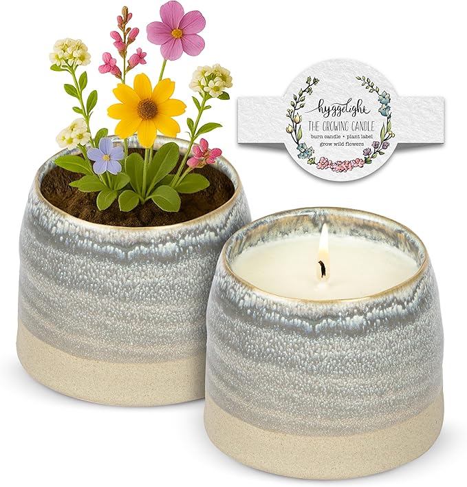 Hyggelight - The Growing Candle, Sandalwood & Vanilla Scented, 10oz Ceramic Pot, Aromatherapy Candles for Home, 100% Soy, Greta