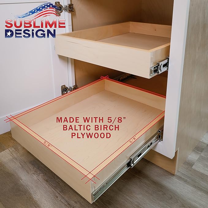 Sublime Design - Standard Size - Pull Out Kitchen Drawers | Slide Out Shelves for Kitchen Cabinets | Pull Out Home Organizer (Side Mounting, 21 Inch W/Drawer Slides (20” Drawer Box))