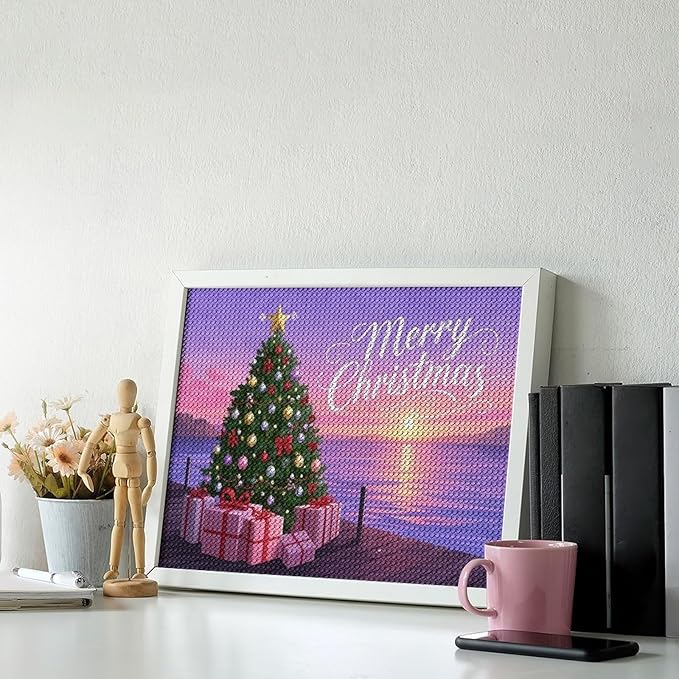 AIVKIEJK Diamond Painting Kits for Adults - Merry Christmas Coastal Winter Beach Painting DIY 5D Full Drill Diamond Dots Paintings with Diamonds Gem Art and Crafts Home Decor 12"x16"