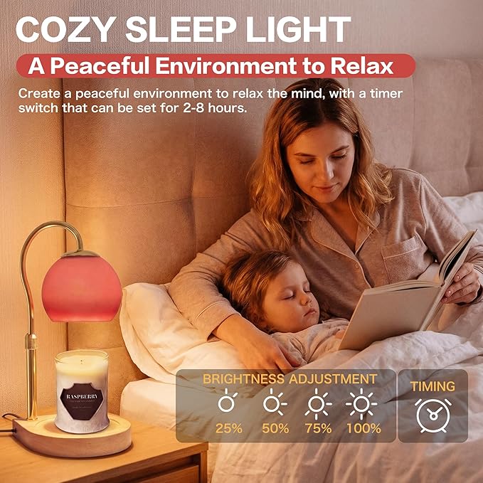 Candle Warmer Lamp with Timer 2H/4H/8H, Adjustable Height Dimmable Candle Lamp with 2 Bulbs, Wax Melt Warmer for Jar Candles, House Warming, Home Decor, Christmas Gifts for Women, Mom(Red)