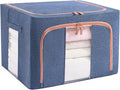 GuliPostan 100L Stackable Clothes Storage Bins with Metal Frame Handles & Zipper, Collapsible Closet Organizer Box with Lid for Bedding Blankets Towel (Navy,1 pack)