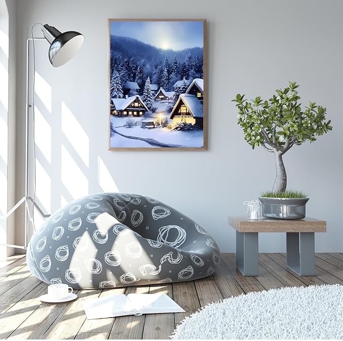 GUAIEUW Frameless Canvas Winter Snowy Houses Diamond Painting Kit DIY 5D Full Round Diamond HD Picture Diamond Dot Painting Art Craft Gift, Wall Decor Living Room Office Hangable 12x18 Inch