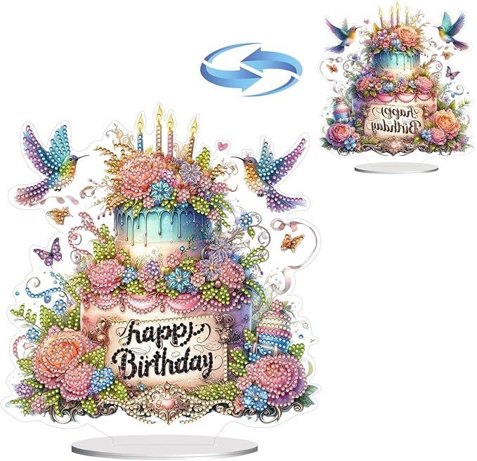 ARTopet DIY Diamond Desktop Ornament PET Irregular Shape Special Shaped Crystal Double Sided Pattern Single Sided Diamond Art Painting Tabletop Home Ornaments Decor-Birthday Cake