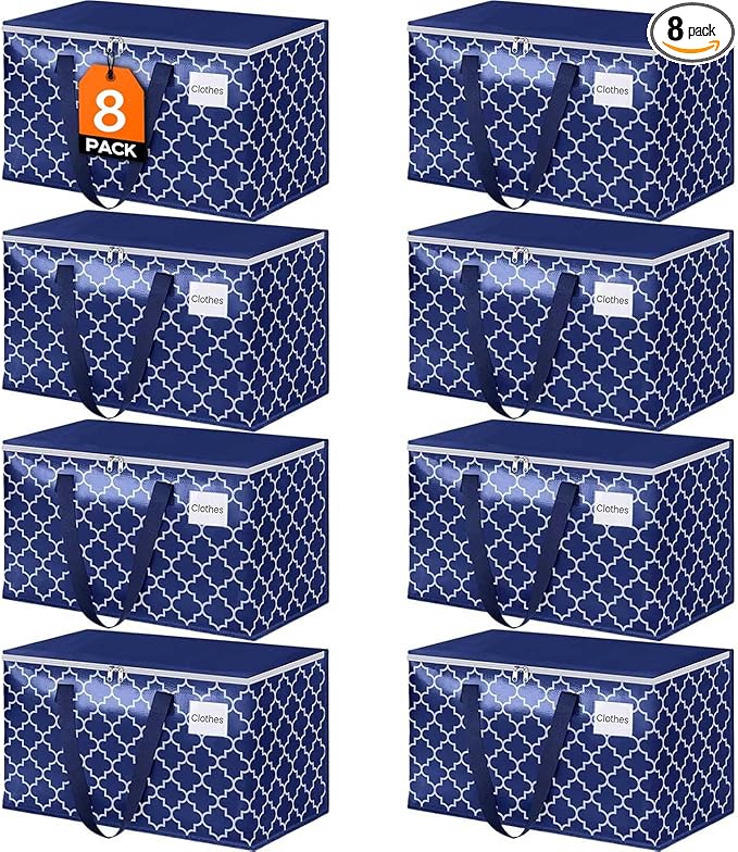 Fabspace Moving Bags, Extra Large Moving Supplies, Heavy Duty Storage Bags, Packing Bags with Reinforced Zippers & Handles, Collapsible Packing Boxes, Storage Totes for Moving, Packing, 88L, 8 Packs
